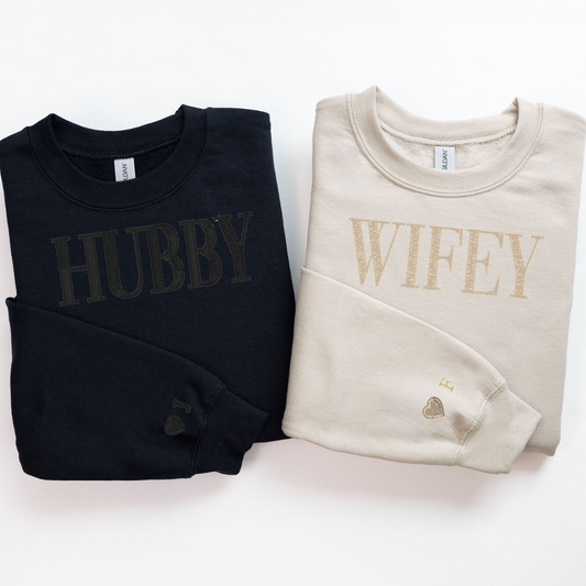 Hubby or Wifey Embroidered Sweater