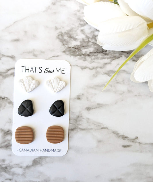 Textured Neutral | Stud Earring Trio Pack